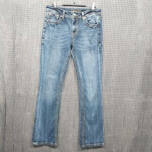 Grace in LA Jeans Women Bootcut Distressed Stretch Denim 31 Blue